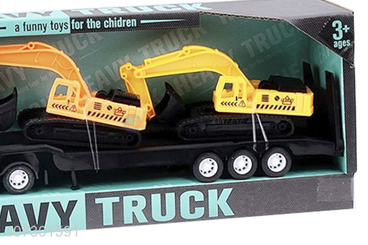 High Sales Kids Inertial Heavy Trailer Truck Toy Carrying Two Excavator