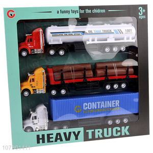 Factory Promotional Inertia Oil Tank Truck Container Heavy Trailer Truck Set Toys