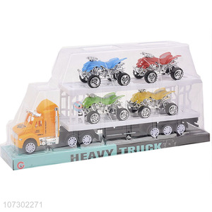 Super Quality Plastic Inertia Heavy Trailer Truck Toys Set Carrying 4Pcs Motorcycles