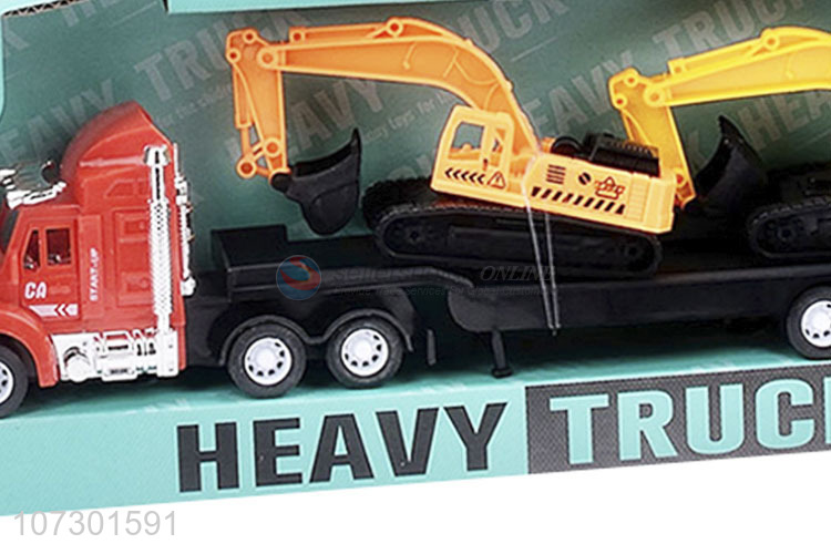 High Sales Kids Inertial Heavy Trailer Truck Toy Carrying Two Excavator