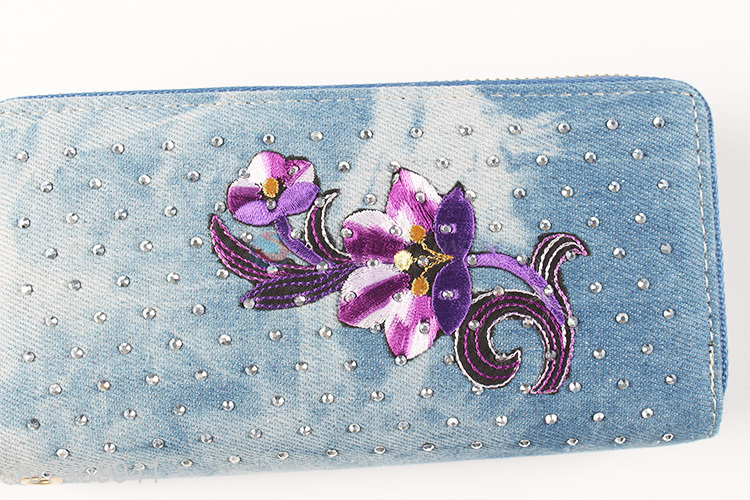 New design personalized ladies denim wallet clutch bag