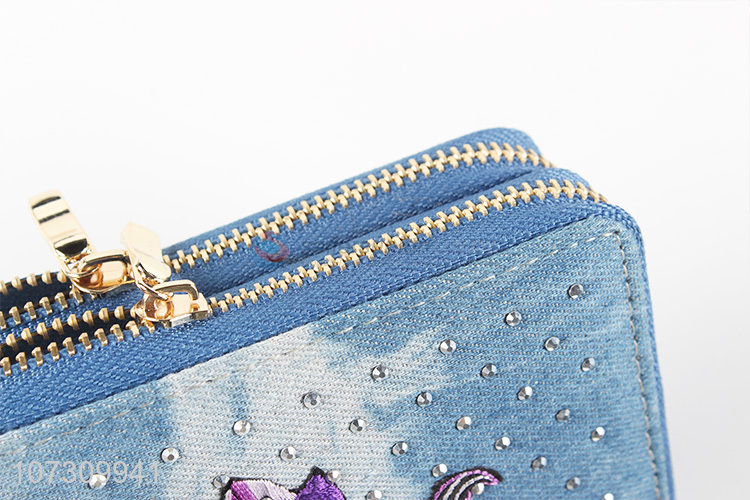 New design personalized ladies denim wallet clutch bag
