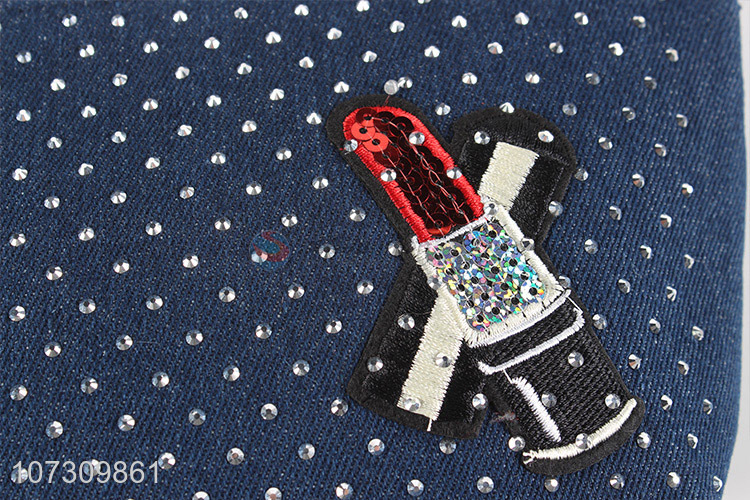 China supplier denim fabric ladies purse women embroidered wallet