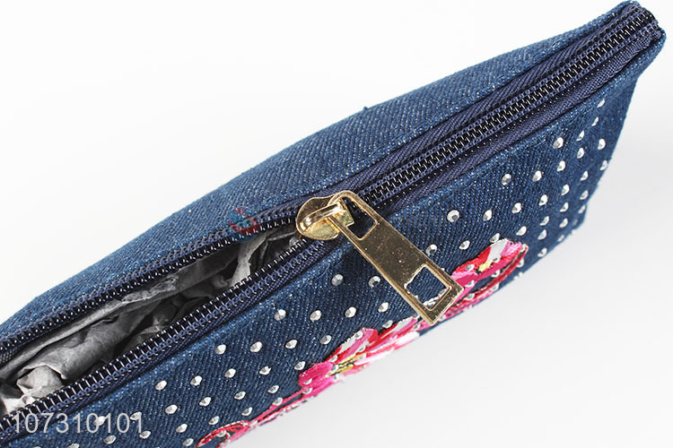 New products denim fabric embroidered ladies purse women wallet