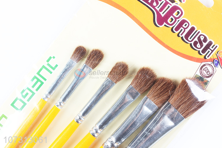 Good sale art tools 6pcs watercolor wooden handle painting brush oil paintbrush