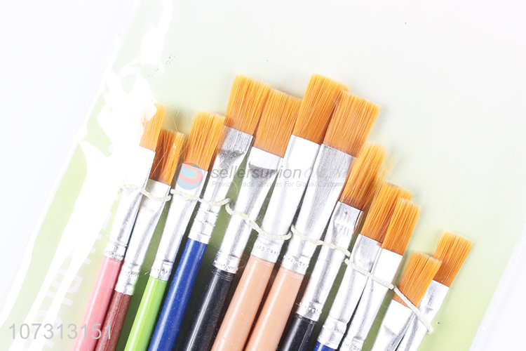 Best selling art supplies 12pcs plastic handle painting brush watercolor paintbrush