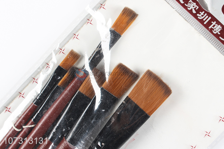 New arrival art supplies 6pcs wooden handle painting brush watercolor paintbrush