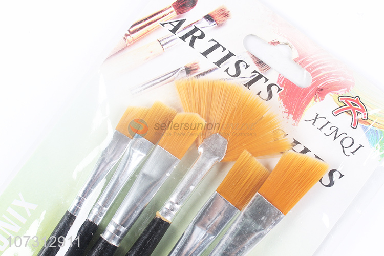 China maker art supplies 6pcs wooden handle painting brush watercolor paintbrush