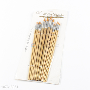 Good quality art supplies 12pcs wooden handle painting brush watercolor paintbrush