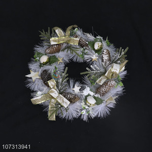 New Design Beautiful White Christmas Wreath with Pinecone Bowknot