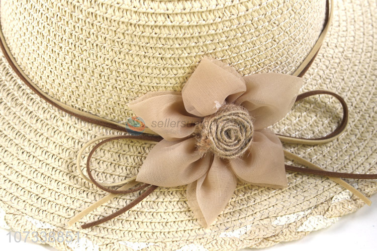 Hot Style Summer Children'S Sun Protection Straw Hat With Bowknot Flower