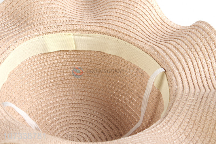 Contracted Design Childrens Flower Decoration Sunhats Floppy Wave Straw Hat