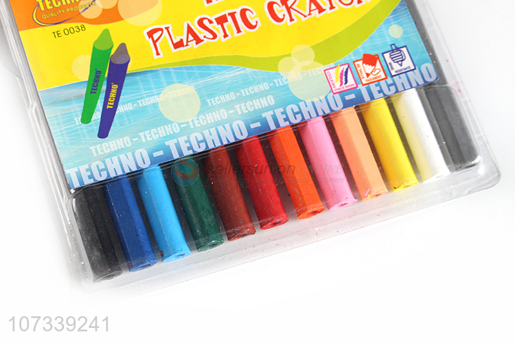 Hot Selling 12 Colors Plastic Crayon Kids Drawing Pen