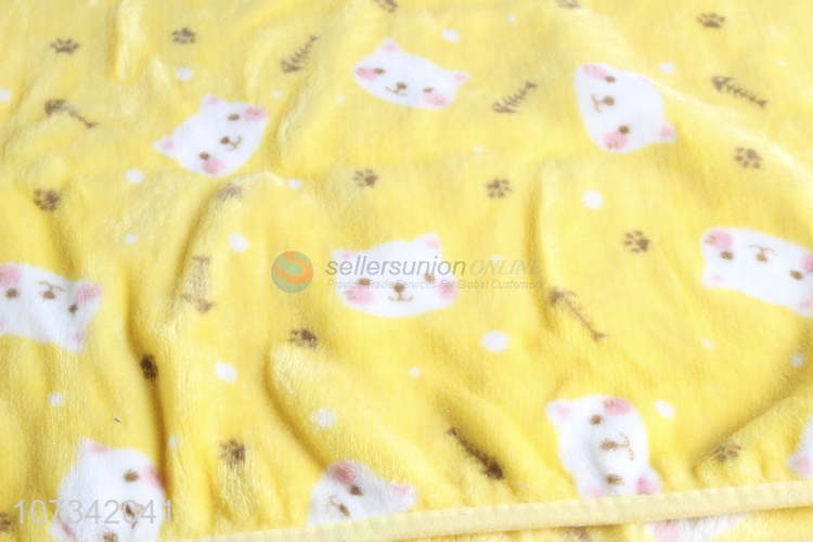 Unique Design Cat And Fish Bones Pattern Warm Soft Cozy Flannel Blanket