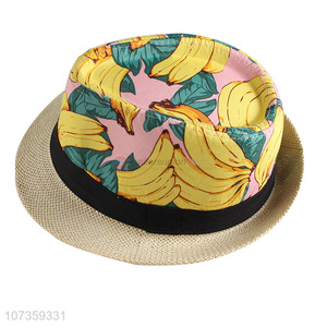 Hot Sale Banana Pattern Straw Fedora Hat Fashion Sun Hat