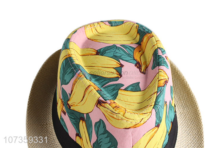 Hot Sale Banana Pattern Straw Fedora Hat Fashion Sun Hat