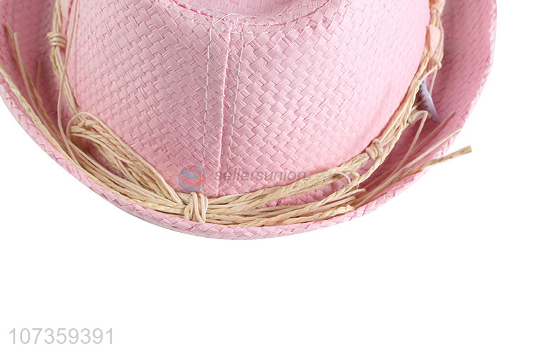 Custom Pink Straw Fedora Hat Fashion Sun Hat