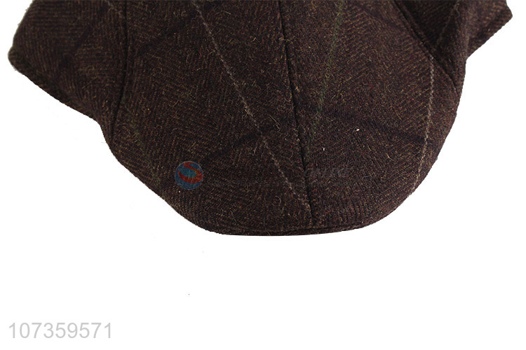 High Quality Plaid Wool Felt Hat Casual Peaked Cap