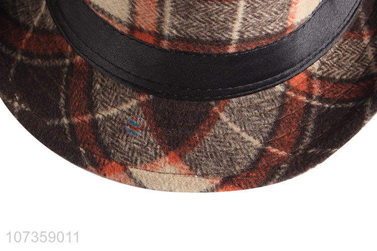 Custom Large Plaid Wool Felt Fedora Hats Cool Billycock