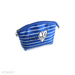 Promotional Travel Heart Print Makeup Bag With Stripe Print Cosmetic Bag