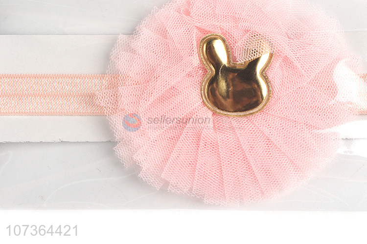 Most Popular Mesh Flower Small Cute Rabbit Elastic Hairband For Girls