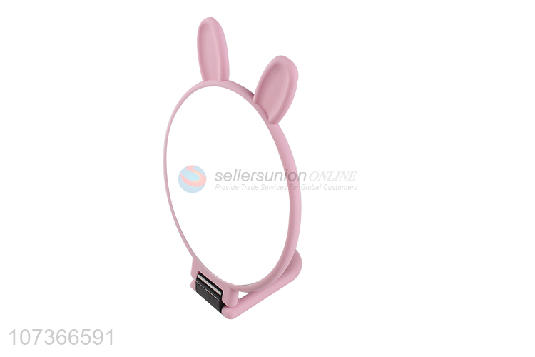 Best selling pink rabbit ear folding makeup mirror hand-held mirror