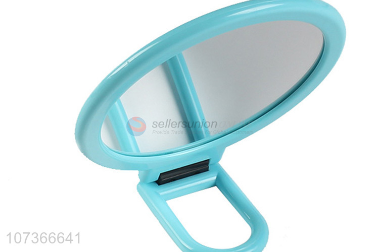 Low price blue folding cosmetic mirror tabletop standing makeup mirror