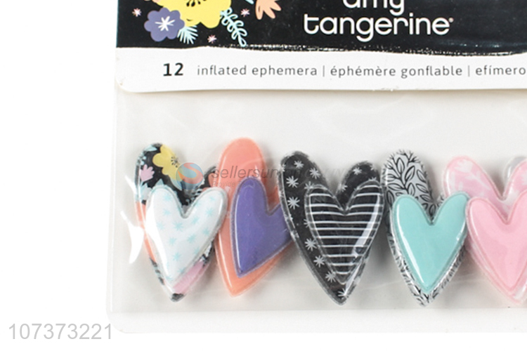 Fashion design puffy heart stickers self-adhesive inflated stickers