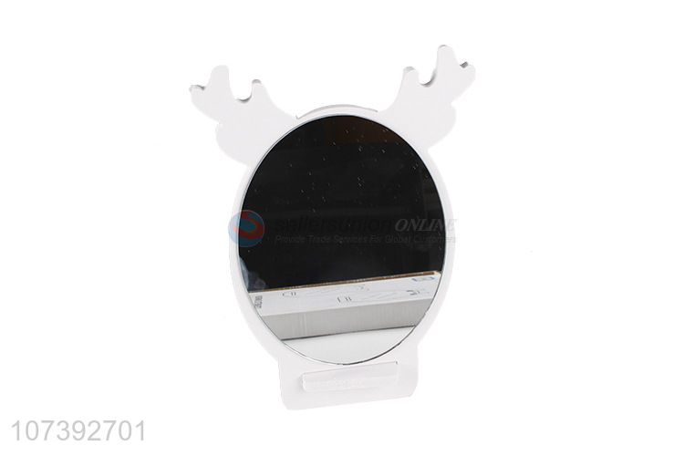 Wholesale White Deer Ears Design Single Side Wooden Desktop Makeup Mirror