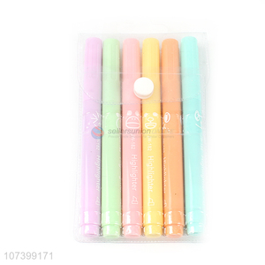 High quality 6 pieces plastic highlighter pen fluorescent markers