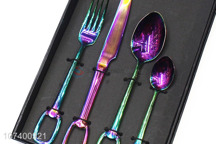 Recent design colorful deluxe stainless steel cutlery metal dinnerware set