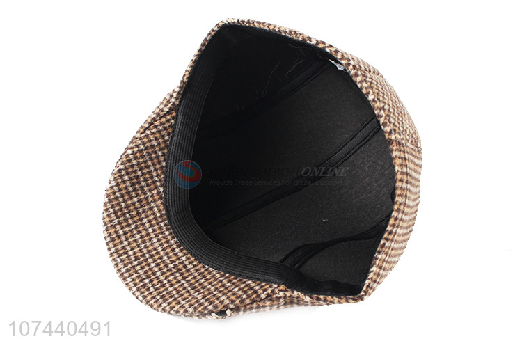 Hot sale adults winter hat houndstooth woolen peaked cap