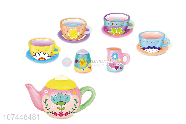 Good quality diy toy painted ceramic tea set toy for kids