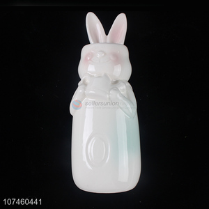 Cute Design Ceramic Rabbit Flower Vase Decorative Crafts