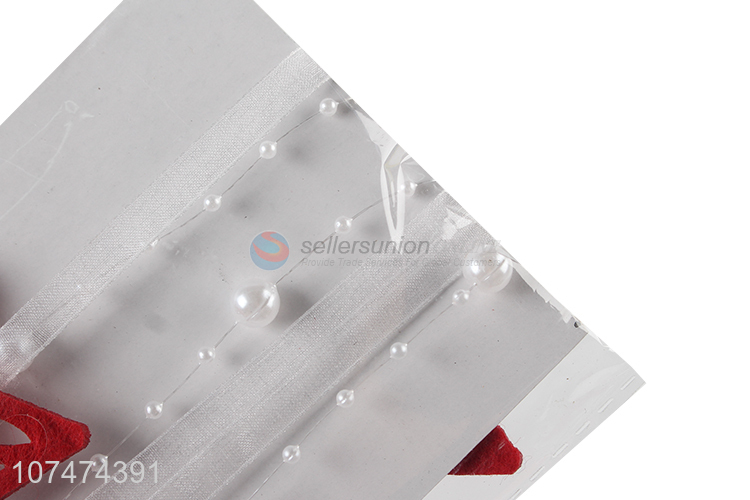 China supplier Xmas decoration polyester ribbon with wooden stars & pearls