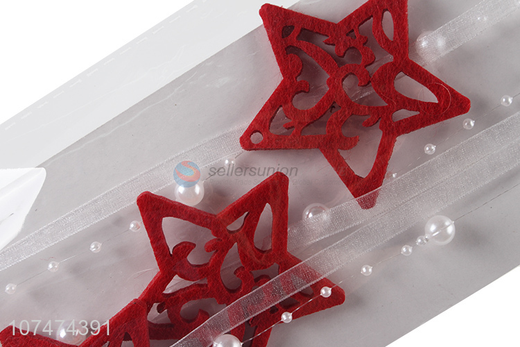 China supplier Xmas decoration polyester ribbon with wooden stars & pearls