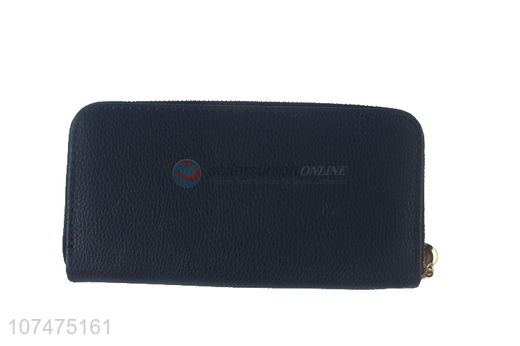 High quality long pu leather ladies purse with copper zipper