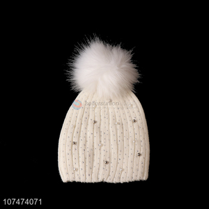 Wholesale white ladies winter decoration cold-proof knitted hat