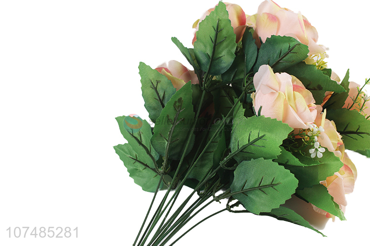 Low price decorative 12 heads simulation rose plastic bouquet