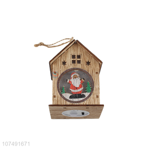 Promotion Price Christmas Ornaments Hanging Led Light Wooden House Pendant