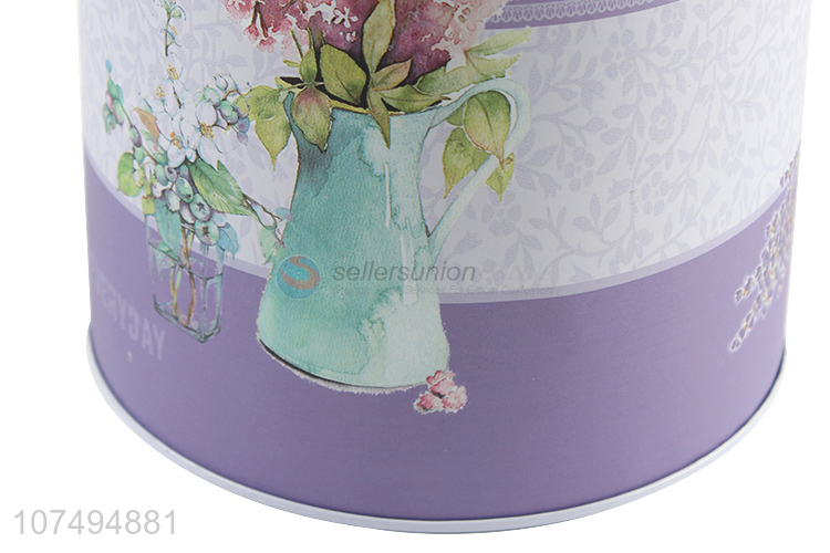 Wholesale exquisite flower printed round tin money box metal saving pot