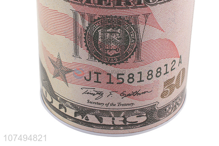 Hot products dollar printed round tin money box piggy bank