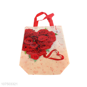 Cheap Rose Pattern Reusable Non-Woven Tote Bag Eco Friendly Shopping Bag