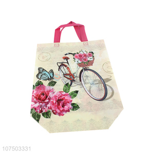 Cheap Price Flowers Bicycle Pattern Printing Reusable Non-Woven Grocery Tote Bag