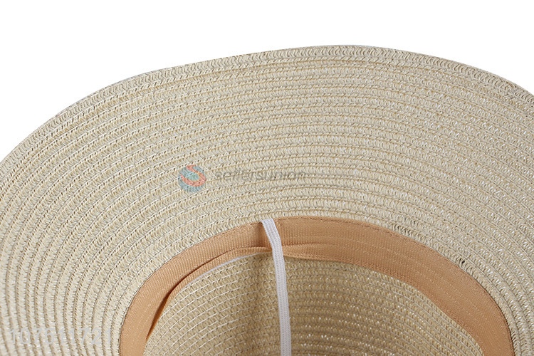 Custom women paper straw hat flower sun hat with ribbon