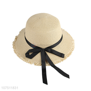 Good quality ladies summer paper straw hat sun hat with ribbon