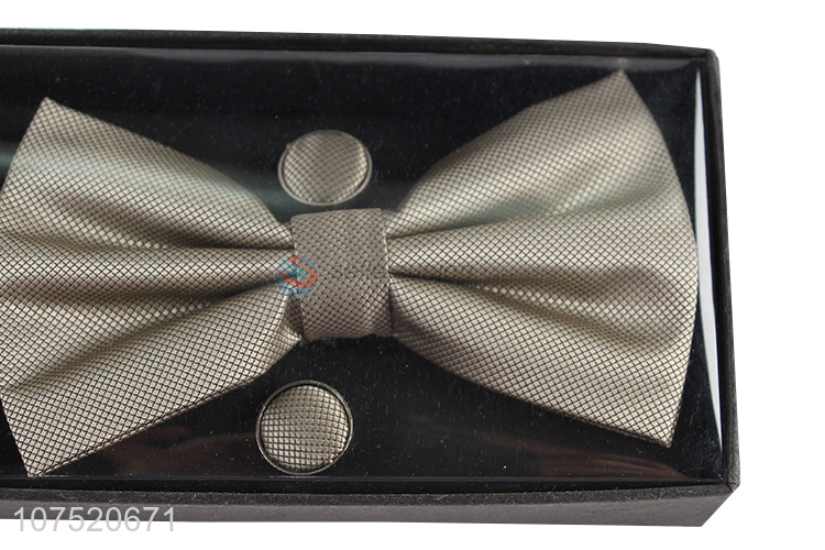 Bottom price grid bow tie necktie and cufflinks set for men