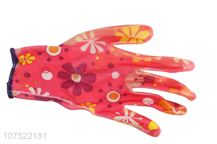 Fashionable flower pattern safety gloves butyronitrile coated working gloves