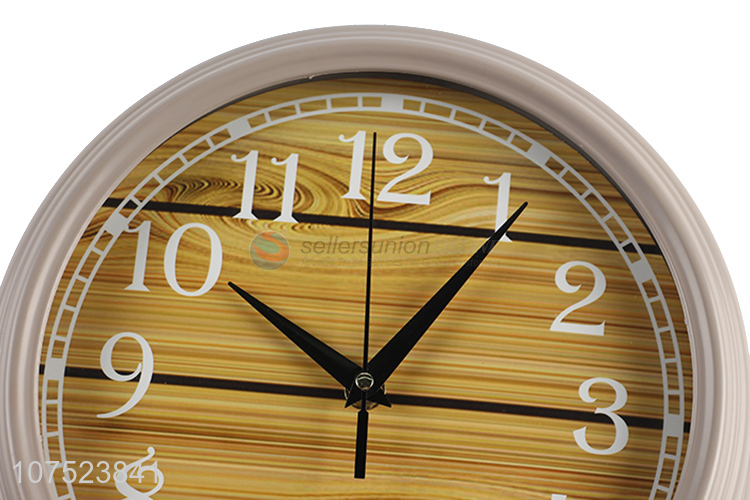 Bottom price decorative wood grain wall clock living room plastic quartz clock