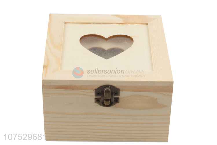 Factory direct sale wooden jewelry box with heart shape window lid